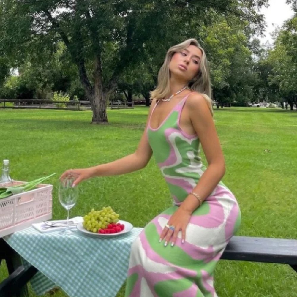 Cider Green Pink White Knit Dress